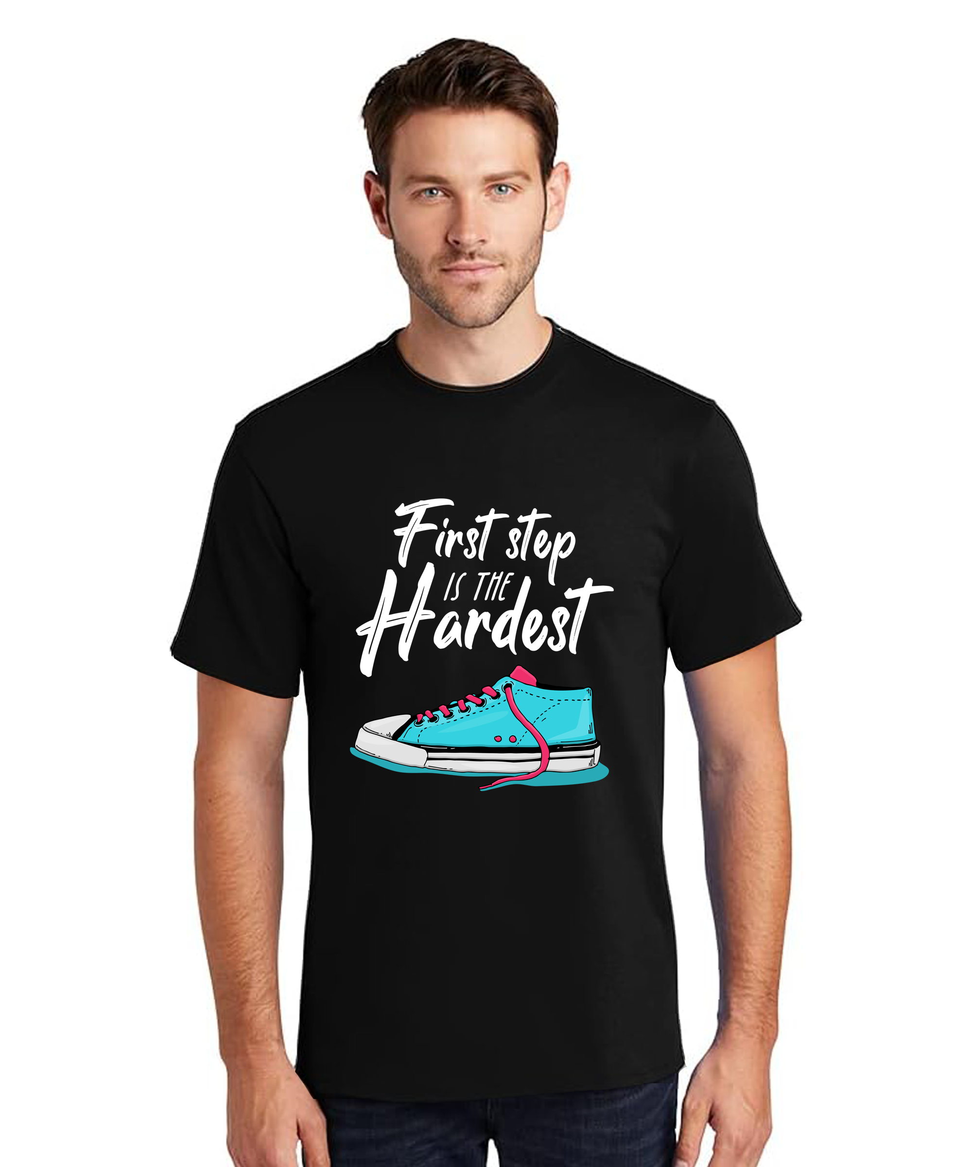 MEN Graphic Print Round Neck T-Shirt FIRST STEP IS HARDEST