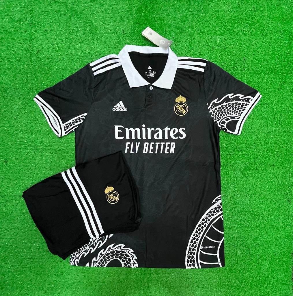 REAL MADRID BLACK DRAGON JERSEY WITH SHORTS